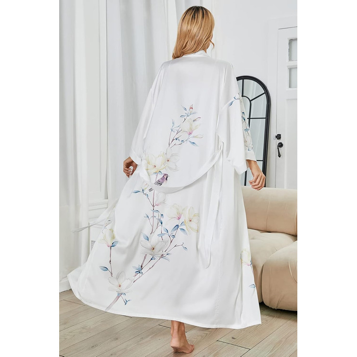 Жіночий шовковий халат-кімоно Moreone з квітковим принтом, білий, довгий, для нареченої та подружок нареченої, нічна сорочка