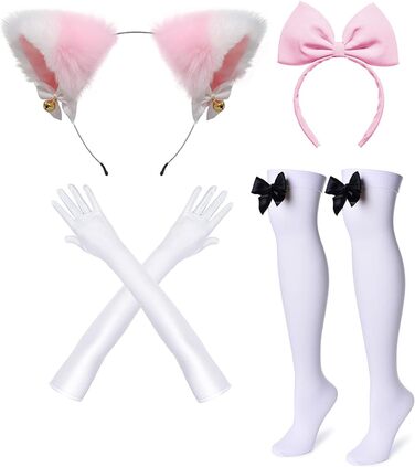 Костюм для косплею в стилі Аніме Лоліта, Французька служниця, Комплект з 6 предметів (Спідниця, рукавички, головний убір, шкарпетки), Синій (S, Рожево-червоний)