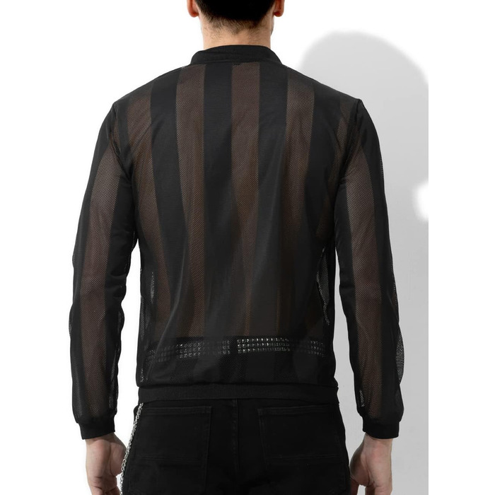 Чоловіча сітчаста сорочка з довгим рукавом Casey Herren Netz Hemden – прозора сітка, модель A1-чорний, розмір L