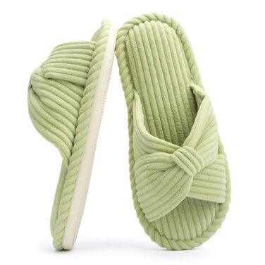 Жіночі капці Chantomoo з ефектом пам'яті (Memory Foam), відкриті пальці, вельветові домашні та ванні капці, протиковзкі та комфортні, колір зелений, розмір 37/38 EU