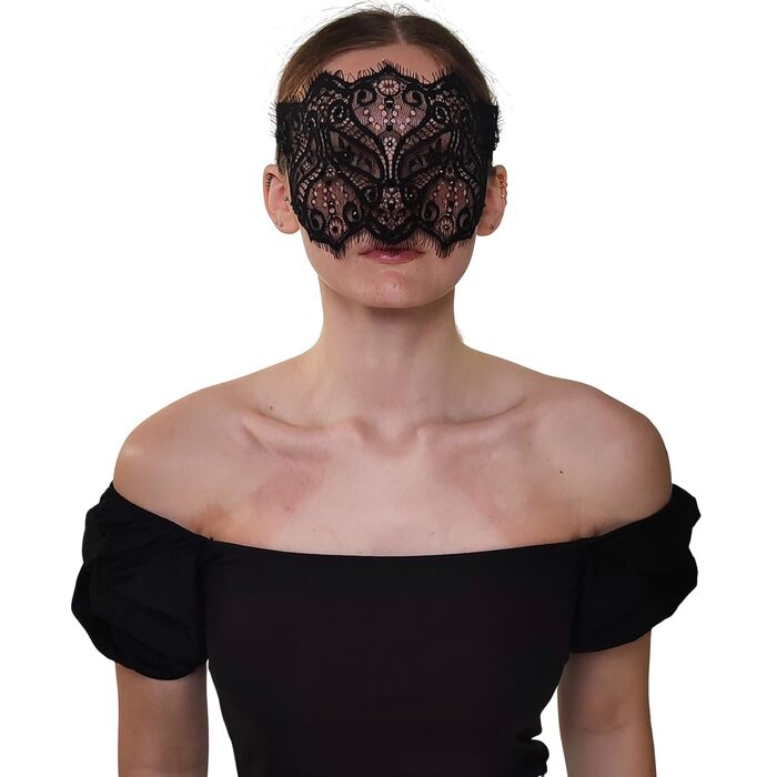 Чорна мереживна маска для жінок з кристалами - елегантна венеціанська маска для маскараду, готичної вечірки, косплею, карнавалу та особливих подій - ручна робота (чорний)