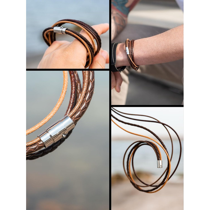 Шкіряний браслет Simaru Designer плетений з магнітною застібкою з нержавіючої сталі, натуральна рослинна шкіра, Made in Germany (XL, 18-19 см, світло-коричневий)