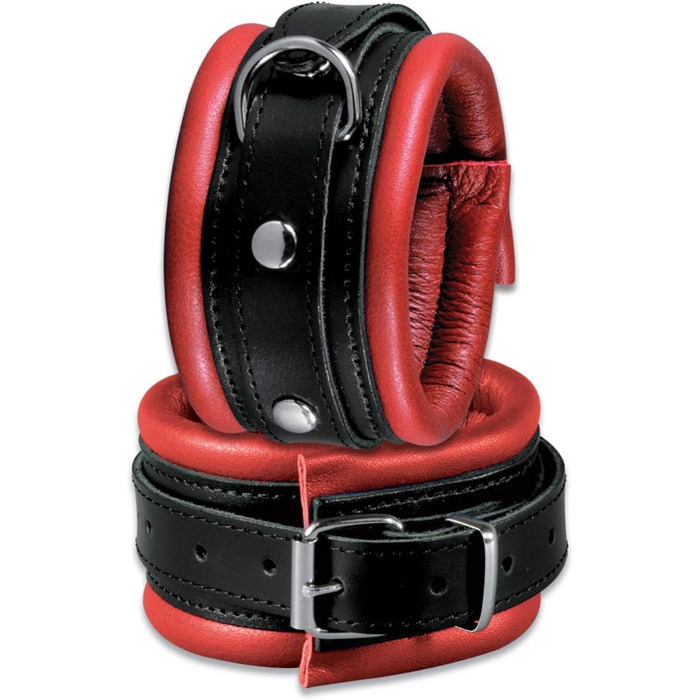 Набір для бондейжу з якісної шкіри: наручники, кайдани для ніг, з м'якою підкладкою, червоно-чорний