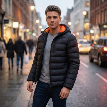 Чоловіча утеплена куртка Calvin Klein San Gabriel 2026 з жаккардового плетіння, чорна з помаранчевим, розмір L