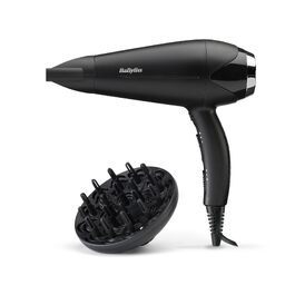 Фен для волосся BaByliss Turbo Smooth D572DE, 2200 Вт, з іонізацією та дифузором, 3 температурні режими, чорний