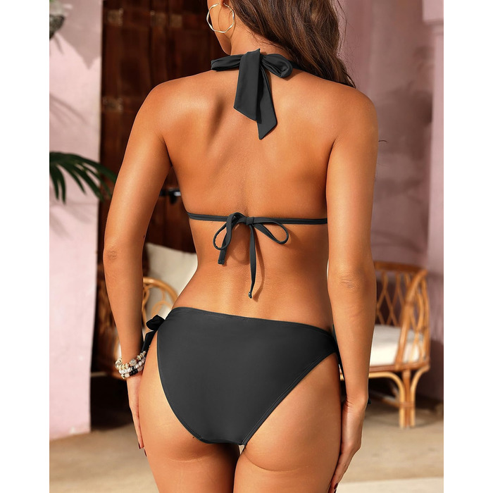 Двочастинний купальник-бікіні з зав'язками для жінок, чорний, розмір M