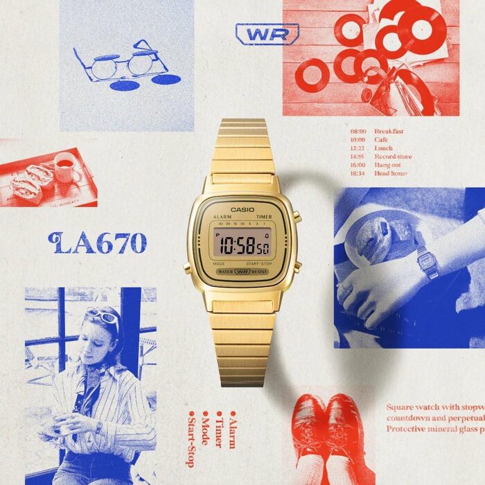 Жіночий наручний годинник Casio Vintage Digital LA670WGA-9DF, кварцовий, золотистий сталевий браслет