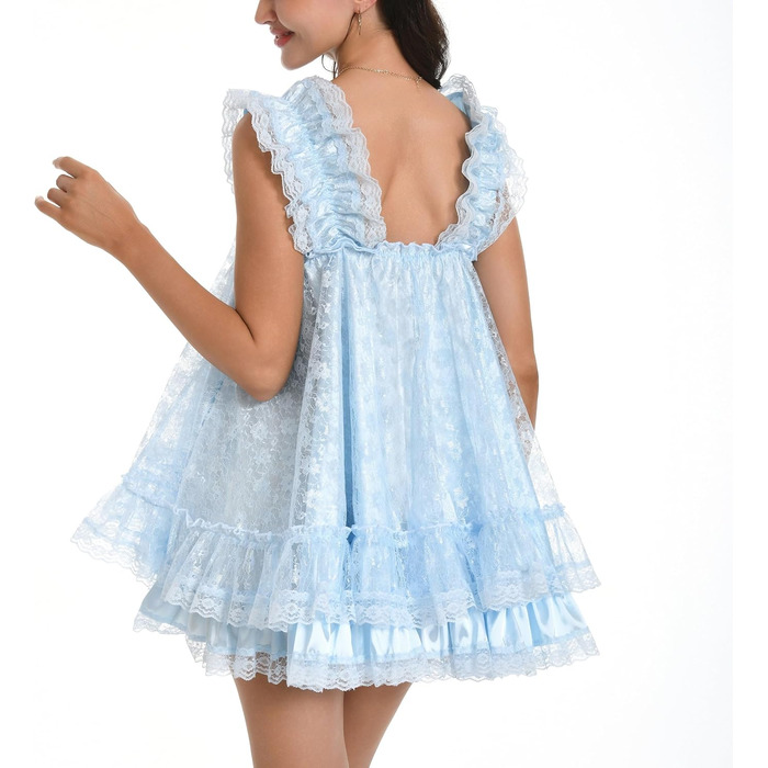 Ніжне мереживне нічне плаття/костюм для косплею Satini Dessous Sissy Babydoll, блакитний колір