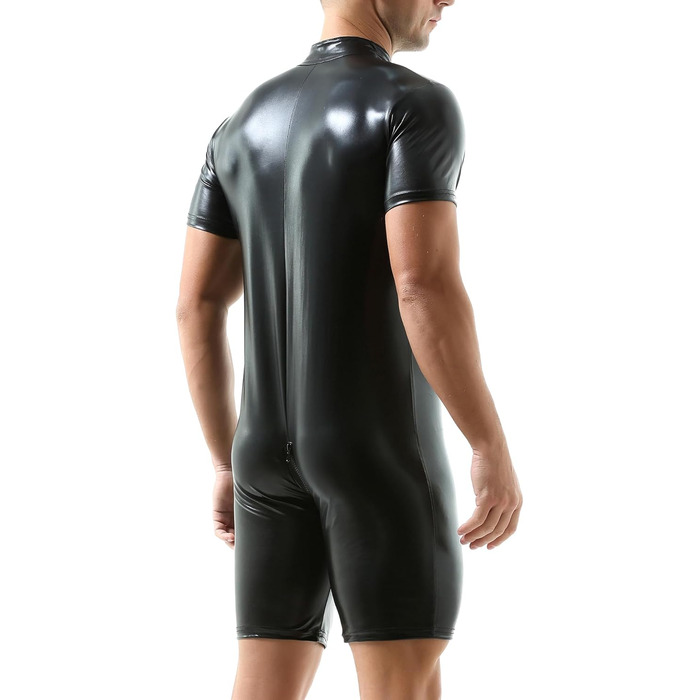 Чоловічі шорти QiaTi без рукавів з блискавкою, легінси з екошкіри, боді з двома кишенями для повсякденного та клубного стилю (XL, чорний)