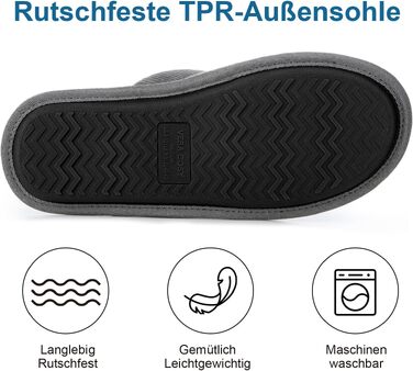 Чоловічі домашні капці VeraCosy з вельвету та ефектом пам'яті Memory Foam, дихаючі та м'які тапочки (розмір 44/45 EU, сталево-сірі)