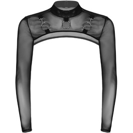 Чоловіча прозора мотоодійна футболка з довгим рукавом, виріз O-Ring, сітчаста напівкроп-футболка для вечірок та клубів