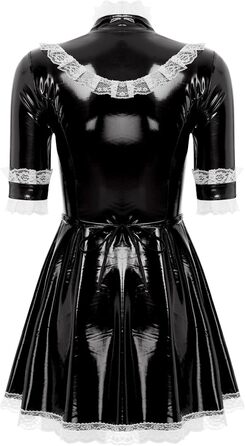 Костюм покоївки Agoky для жінок: лаковане шкіряне міні-плаття з мереживним фартухом, еротична білизна, клубний одяг, чорний, XXL