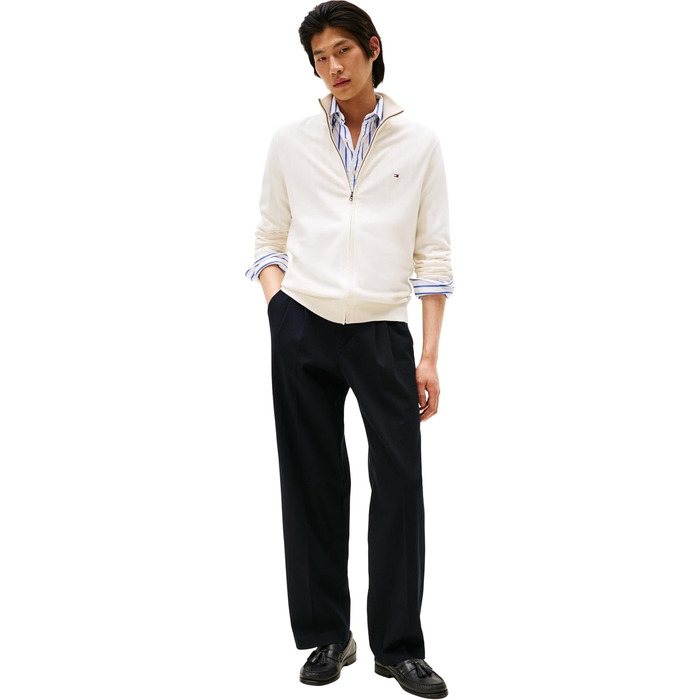 Чоловічий джемпер Tommy Hilfiger Essential Cotton Zip Thru з коміром-стійкою, жовтий (Ivory Petal), розмір L