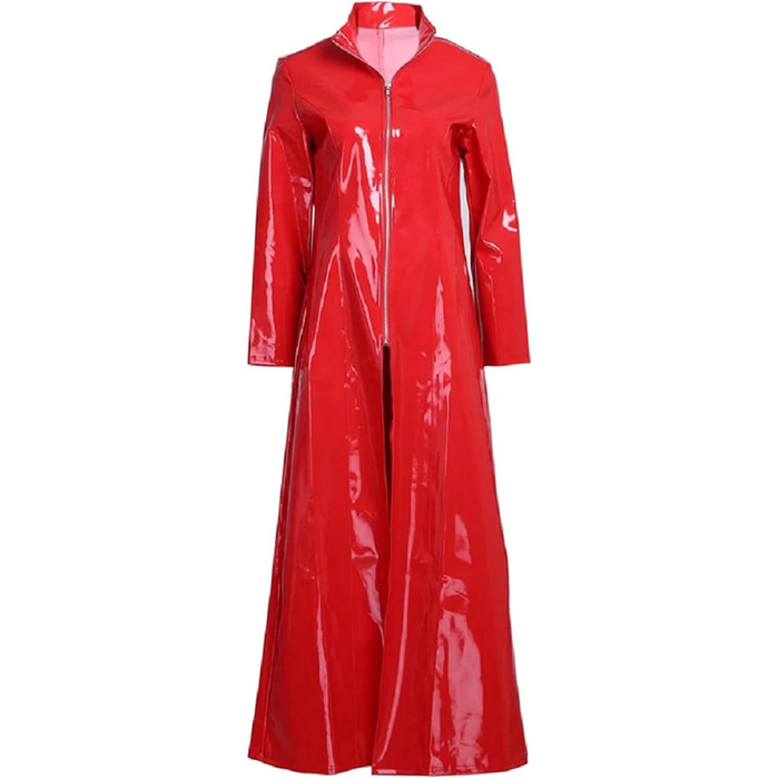 Жіночий тренч з лакованої шкіри, довгий, червоний (XL)