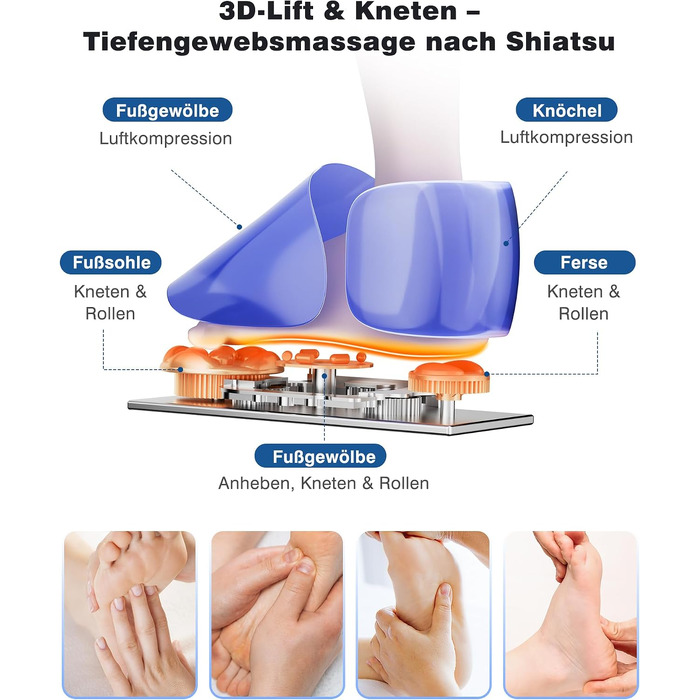 Електричний масажер для ніг KNQZE з функцією підігріву, глибокий Shiatsu-масаж стоп при п'ятій п'яті та невропатії, до 47 розміру взуття (Чорний)