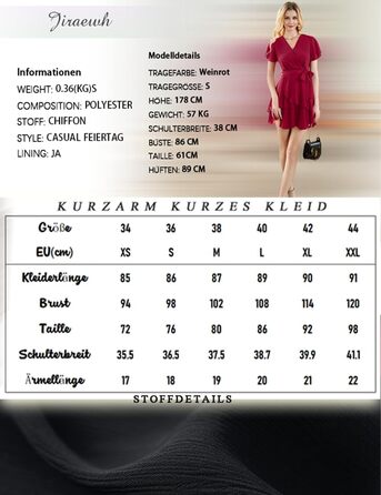 Сукня-туніка з шифону, коротка, з V-подібним вирізом, на короткий рукав, літня, однотонна, елегантна, з рюшами, міні, повсякденна, трапецієподібна, з високою талією, для вечірок, сукня-кокетка з поясом, колір вишневий, розмір S