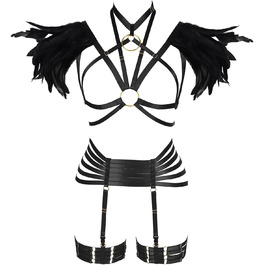 Набір пір'я для жінок PETMHS: корсет, бюстгальтер, клітка, готичний стиль, карнавал, фестувал, костюм (чорний, довгий)