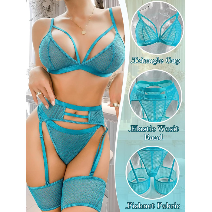 Жіночий комплект білизни popiv Lingerie Set, синьо-зелений, розмір M