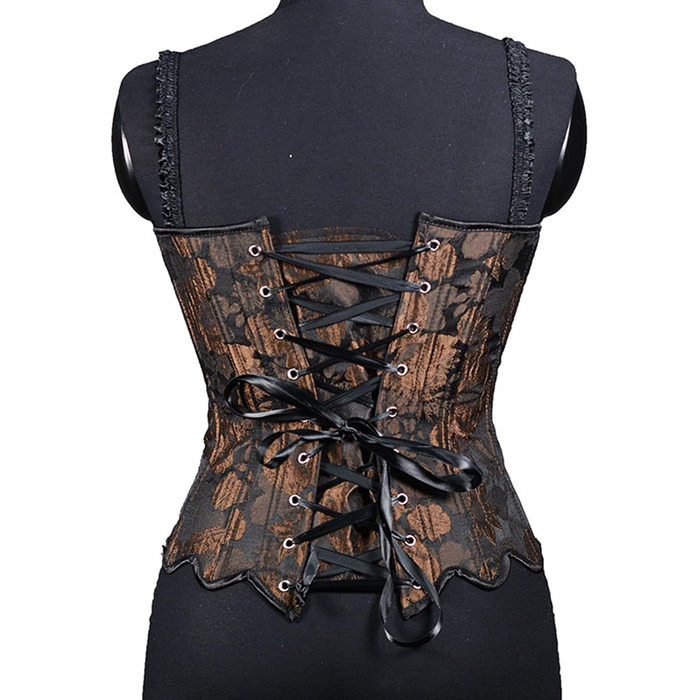 Жіноче корсетне бюстєль Overbust з бретелями, готичний стиль, корсет-топ, сексуальний корсет, карнавальний костюм, топ для корекції фігури (колір: коричневий, розмір: XS)