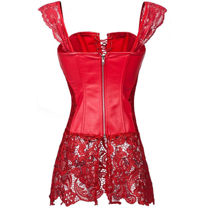 Корсетне плаття Grebrafan з мережива для пишних форм, великі розміри (28-30, червоний)