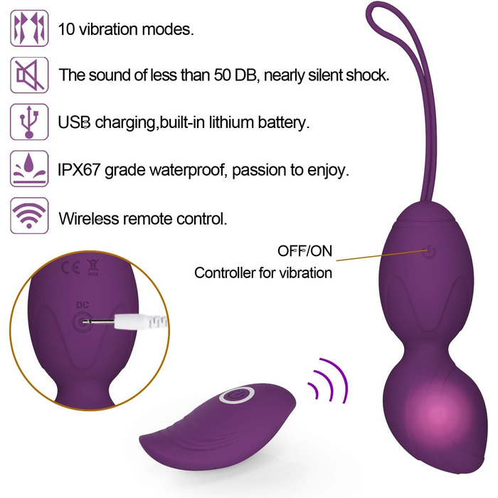 Тренувальні кулі для впрас для жінок - набір з 4 шт. для контролю сечового міхура та зміцнення м'язів тазового дна, медичний силікон, фіолетовий