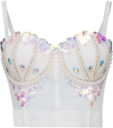 Жіночий бюстгальтер ROYAL MEELA з паєтками та корегуючим ефектом, топ-бюстгальтер, кроп-топ, клубний стиль, для вечірок, білий (XS)