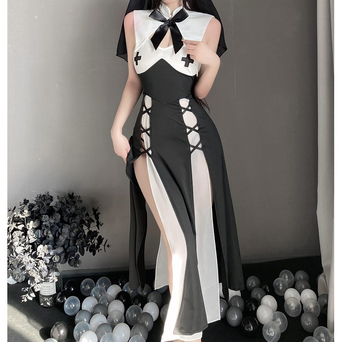 Костюм для косплею JasmyGirls: Костюм черниці, дівочий наряд, костюм ангела, чорне плаття, X-S - M