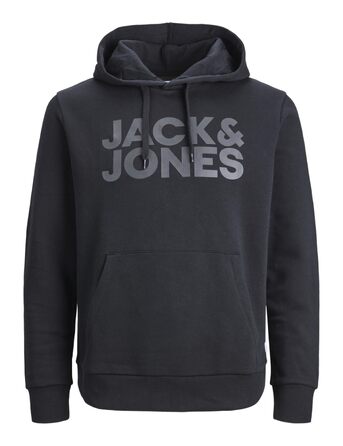 Чоловічий худі Jack & Jones Regular Fit JJEADRIAN Plus Size з принтом, чорний