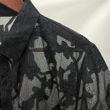 Прозора сорочка з короткими рукавами для чоловіків, чорна, квітковий принт, розмір EU L (Tag 2XL), 85 кг