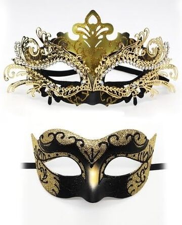 Маска для обличчя IEKEI Maskerade з кристалами, металева, для свята, костюму, Хелловін (Золота)