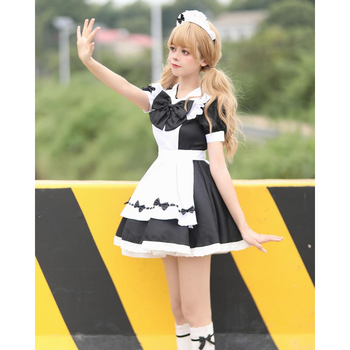 Костюм покоївки FCCAM CCAM: чорне плаття покоївки, костюм для косплею, одяг для обслуговуючого персоналу, 3XL