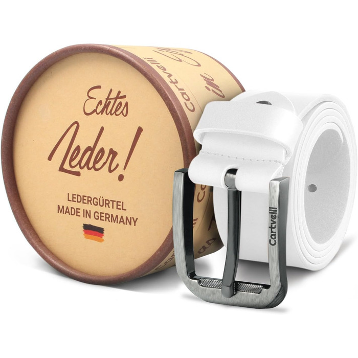 Шкіряний ремінь чоловічий Premium Made in Germany, натуральна шкіра, 40 мм (білий, розмір 105) з подарунковою коробкою