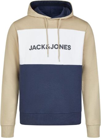 Чоловічий худі Jack & Jones JWHLOGO Blocking Regular Fit з принтом, великі розміри (Plus Size), багатоколірний (Зелений/Синій/Бежевий/Темно-синій), 7XL