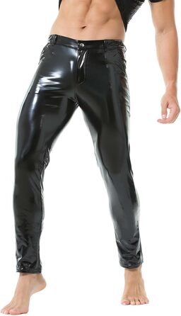 Легінси чоловічі YUFEIDA з еластичної шкіри (PU), класичний дизайн, довгі, з блискавкою та кишенями. Ідеально для мотоспорту, косплею, танців, вечірок та клубів (Чорний, L)