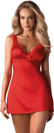 Сексуальний комплект жіночої ніжної ніжної білизни Selente Love & Fun: халат/сорочка, танга та маска для очей з атласу (S-M, червоний з квітковою мережкою)