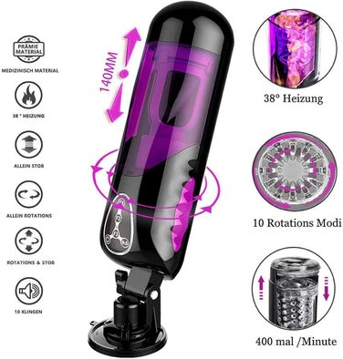 Масажер для чоловіків з нагрівом, 10 режимів ротації та 10 телескопічних режимів
