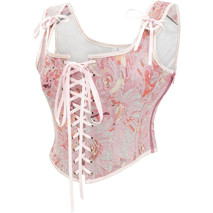 Жіноче корсетне бюстєль у стилі вінтаж з кісточками, великий розмір, брокат, сатин, квітка, талія, корсет, бюстєль, 110-lisddf-a-рожевий S