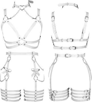Жіночий шкіряний боді з ланцюжком BANSSGOTH, комплект стрінги, мереживо, для танців та свят (білий)