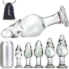 Скляний анальний плагін ScreaAss з спіраллю, набір 5 розмірів (31/35/40/50/60 мм), прозорий, для жінок та чоловіків