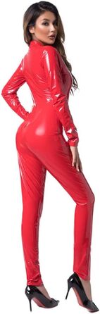 Комбінезон з латексу OuLen для жінок, PVC, еластичний, на блискавці, червоний, 3XL