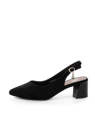 Жіночі туфлі-човники Slingback на стійких підборах 5.5 см, екозамша, чорні, розмір 38 EU