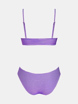CUPSHE Bikini Set Daen: Роздільний купальник з високою талією та кросоверним бюстгальтером (Lila Gestreift, M)