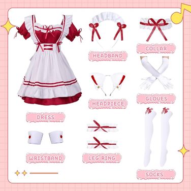 Костюм французької служниці: комплект для косплею, карнавалу та Хелловіну (червоний, XL)