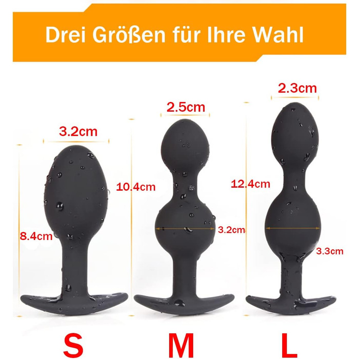 Силіконовий анальний плаг Guspiun зі сталевою кулею для масажу простати, секс-іграшка для чоловіків та жінок (Чорний, S+M+L)