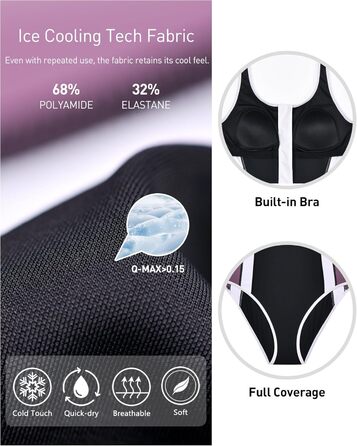 Жіночий спортивний купальник Racerback чорного кольору. Спортивна мода для плавання (44, фіолетово-чорний)