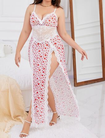 Babydoll для жінок Alrovetoney: мереживна піжама-сорочка з розрізами, біле серце, XL