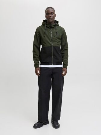 Чоловіча куртка-бомбер JACK & JONES Jjerush Hood Noos з капюшоном, чорно-біла (XXL)