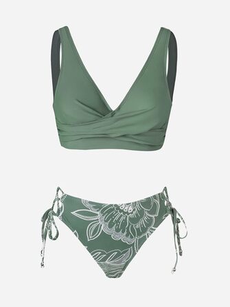 CUPSHE Bikini Set: Роздільний купальник з квітковим принтом, зав'язування, низька посадка, темно-зелений, розмір M