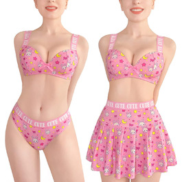 Комплект білизни LittleForBig: міні-спідниця з високою талією, бра та трусики, 3 шт. Розміри plus size, спортивний бра, рожевий, 3XL