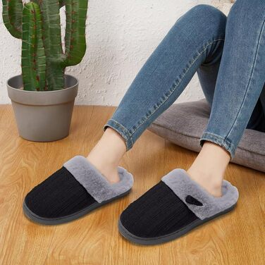 Жіночі зимові капці NineCiFun з плюшу та ефектом пам'яті (Memory Foam), протиковзкі, чорні, розмір 38/39 EU